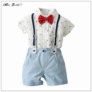 Комплект летней одежды для детей и мальчиков с коротким рукавом 2023 года, новый стиль, наряды для новорожденных, элегантные наряды для мальчиков 1-5 лет, одежда