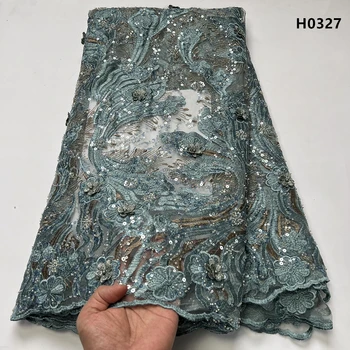 5 ярдов Африканской кружевной ткани Высококачественный Французский тюль Кружевная ткань 5 Ярдов Женское Свадебное платье Нигерийская кружевная ткань h0327