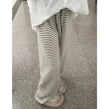 Повседневные брюки в черно-белую полоску, женские осенние брюки 2023, с высокой талией, свободные, висячие, прямые, широкие брюки, брюки для уборки, XL