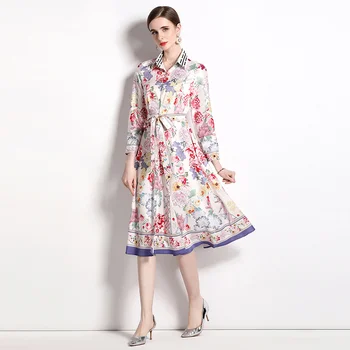 Новое модное элегантное платье с принтом 2023 года, женское универсальное платье премиум-класса с длинным рукавом, широкое облегающее повседневное праздничное платье Vestidos
