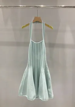2023SS Летнее Сексуальное Женское Трикотажное роскошное платье на бретелях высокого качества в зеленую полоску для женщин Ddxgz2 4.22