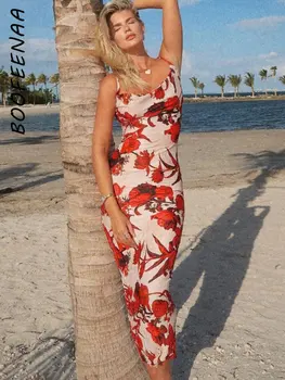 Пляжное праздничное платье BOOFEENAA с модным принтом, пикантные наряды для летних каникул для женщин, облегающие макси-платья на бретельках, C70-CZ36