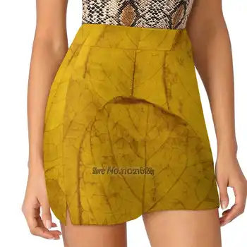 Женская мини-юбка Yellow Leaves, два слоя с карманами, юбки для спорта, фитнеса, бега, шорты, Листья, Желтые Листья, Лето