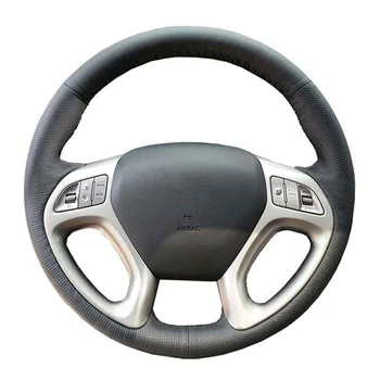 Индивидуальная оригинальная крышка рулевого колеса автомобиля своими руками для Hyundai ix35 Tucson 2 2011-2015 Черная кожаная оплетка для рулевого колеса