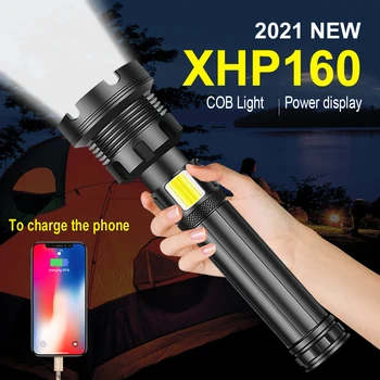 Высокая мощность XHP160 COB Супер Мощный Светодиодный Фонарик USB Перезаряжаемый XHP90 Тактическая Вспышка С Зумом Светодиодный Фонарь Рабочая Лампа