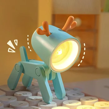 Kawaii Mini Night Light Светодиодная Регулируемая настольная лампа Книжный светильник для собак, оленей, милых домашних животных, настольная лампа для защиты глаз, декор для дома и комнаты