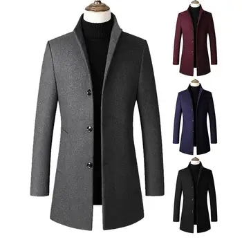 Осенне-зимние модные мужские шерстяные пальто, однотонное Однобортное длинное пальто с лацканами, куртка, повседневное пальто, кардиган, 5 цветов