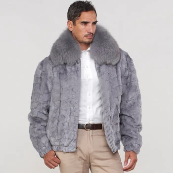 Мужская куртка из натурального меха, пальто из 100% натурального меха Норки, зимняя модная повседневная куртка-бомбер с воротником из лисьего меха, высококачественная верхняя одежда