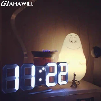 AHAWILL Скандинавские светодиодные цифровые будильники с дисплеем 24/12 часа, настенные часы с повтором, настольные часы USB, электронные цифровые 3D-часы