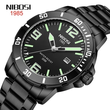 NIBOSI Новые мужские кварцевые часы со спортивным календарем, водонепроницаемые люминесцентные мужские часы из нержавеющей стали, наручные часы класса люкс от ведущего бренда
