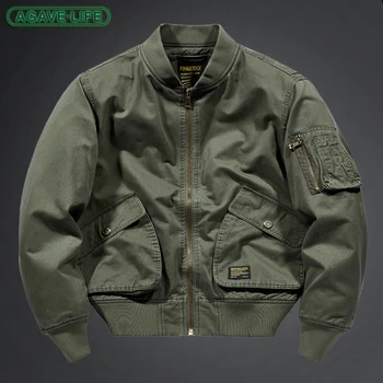 Американская винтажная куртка-бомбер Мужская весенне-осенняя бейсбольная одежда Мужская однотонная куртка свободного кроя Мужская военная уличная одежда