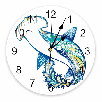 Декоративные круглые настенные часы Blue Whale с арабскими цифрами, дизайн, не тикающие настенные часы, большие для спальни, ванной комнаты