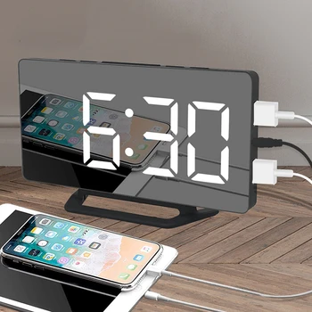Светодиодный Цифровой будильник, Зеркальный столик, Электронные настольные часы, USB-время пробуждения, Функция повтора, 3 будильника