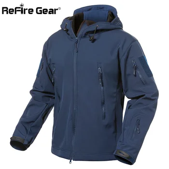 ReFire Gear Темно-синяя военная куртка с мягкой оболочкой, мужская водонепроницаемая армейская куртка, зимняя теплая ветровка с капюшоном