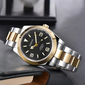 Модные мужские часы Parnis из золота 40 мм, механические Автоматические мужские часы, Сапфировое стекло, нержавеющая сталь, Водонепроницаемые мужские часы, Часы от ведущего бренда