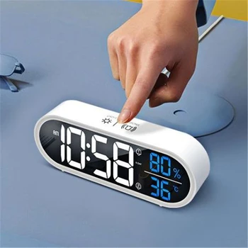 Цифровые голосовые часы Прикроватный радиоприемник-будильник, настольные часы с USB-чаром, декор для дома, светодиодные музыкальные электронные часы, умные светодиодные часы