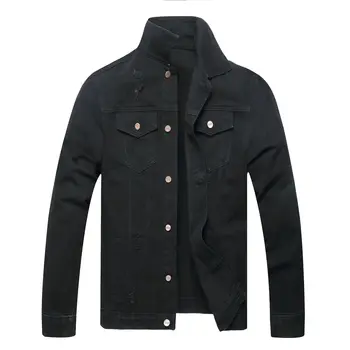 2022 Новая джинсовая куртка, мужская джинсовая куртка, мужская потрепанная черная джинсовая куртка