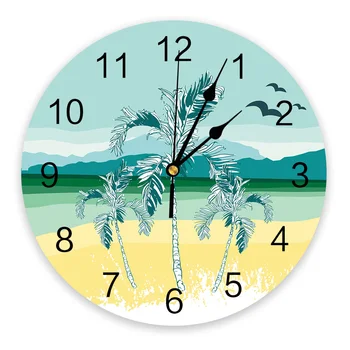 Настенные часы для спальни с кокосовой пальмой, морской Чайкой, большими современными кухонными обеденными круглыми настенными часами, часами для гостиной, Домашним декором