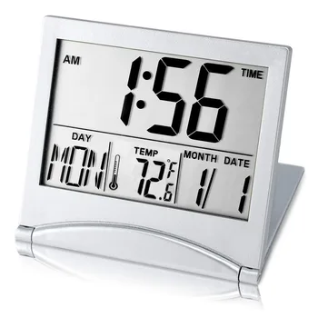 Цифровой дорожный будильник, работающие на батарейках Портативные часы с большим цифровым дисплеем и температурой 12/24 часа, маленькие настольные часы