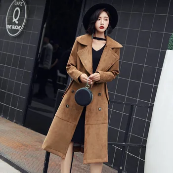 Осень-зима 2023, Новый корейский модный тренд, замшевое пальто, женская двубортная ветровка для поездок на работу