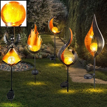 Солнечный светодиодный светильник с пламенем, ретро-железный Солнечный садовый светильник с эффектом пламени, Водонепроницаемые наружные светильники для дорожки, газона, сада