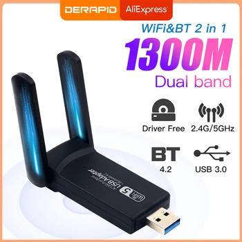 WiFi USB 3,0 Адаптер 1300 Мбит/с Bluetooth 4,2 Двухдиапазонный 2,4 ГГц и 5 ГГц Wifi Usb Для Настольных ПК Ноутбук Сетевая Карта Беспроводной Приемник