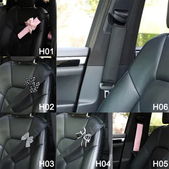 Универсальный милый галстук-бабочка, чехол для ремня безопасности автомобиля, мягкая плюшевая защитная накладка на плечо, аксессуары для укладки автомобиля, розовый бант принцессы, декор автомобиля