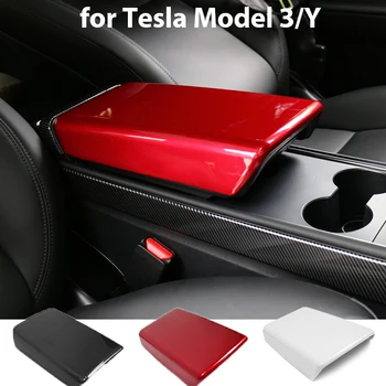 для Tesla Model 3/Y Защитная Крышка Коробки Подлокотника Белая Центральная Консоль Аксессуары Для Декора ABS Накладка Из Углеродного Волокна Model3 Модифицированные Детали