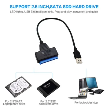 Кабель USB 3.0 2.0 SATA 3 Адаптер Sata-USB 3.0 Со скоростью передачи данных до 6 Гбит/с Поддержка 2,5-дюймового внешнего жесткого диска SSD Жесткий диск 22-Контактный кабель Sata III