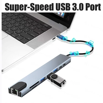 USB C КОНЦЕНТРАТОР USB-Мульти HDMI-совместимый USB 3.0 RJ45 Carder Reader OTG Адаптер USB-Разветвитель для MacBook Pro Air HUB