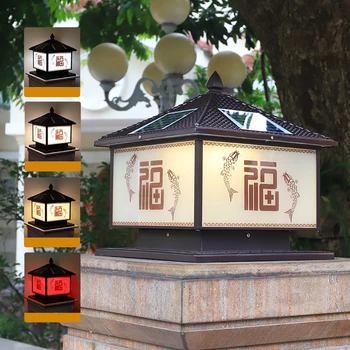 Солнечная лампа TEMAR на столбе, светодиодные уличные китайские фонари на столбе, водонепроницаемые IP65 с дистанционным управлением для дома, виллы, двора