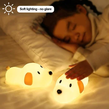 Силиконовая Собачка Светодиодный Ночник Сенсорный Датчик 7 цветов Таймер с регулируемой яркостью USB Перезаряжаемая Прикроватная лампа для щенка для детей Подарок для детской игрушки
