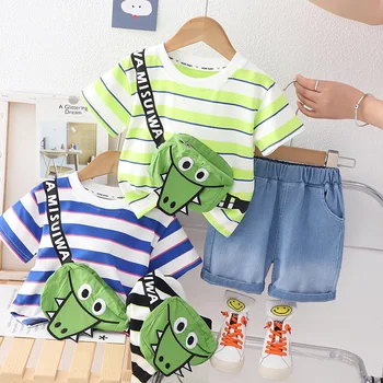 Комплект детской одежды для мальчиков, костюм-футболка для мальчиков 1-3 лет, сумка с динозавром, одежда для малышей, футболка + Брюки, комплект из двух предметов